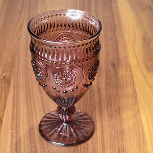 Pioneer Woman Adeline Plum Amethyst Dining Footed Embossed Glass Water Goblet 12